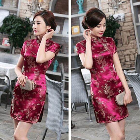 🐉 Mandarin Collar Cheongsam Chinese Dragon Print Side Slits Qipao Dress S NEW - Picture 13 of 16